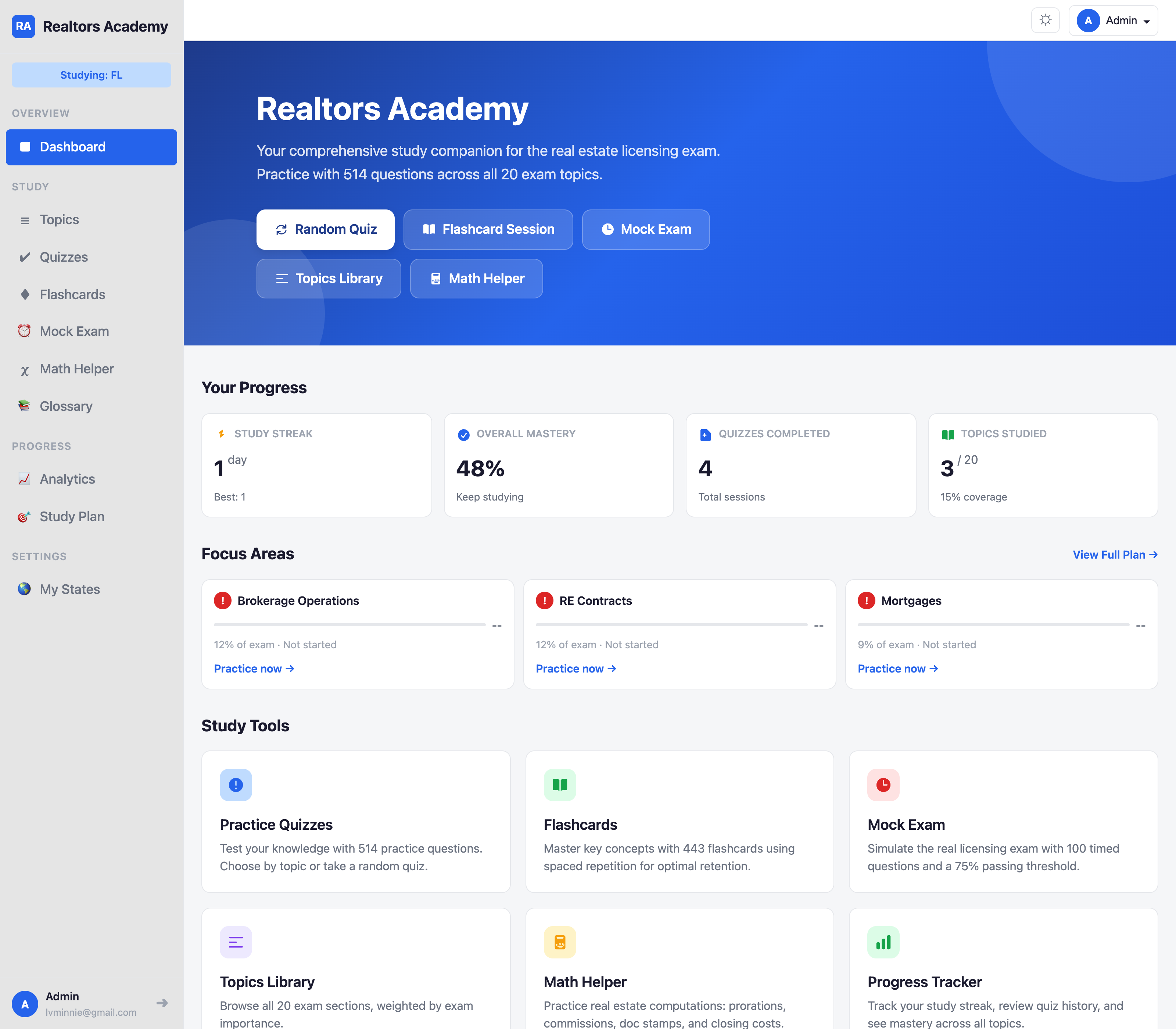 Realtors Academy dashboard
